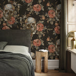 Large Skull Wallpaper Dark Roses Wallpaper Peel and Stick and Traditional Wallpaper - D890