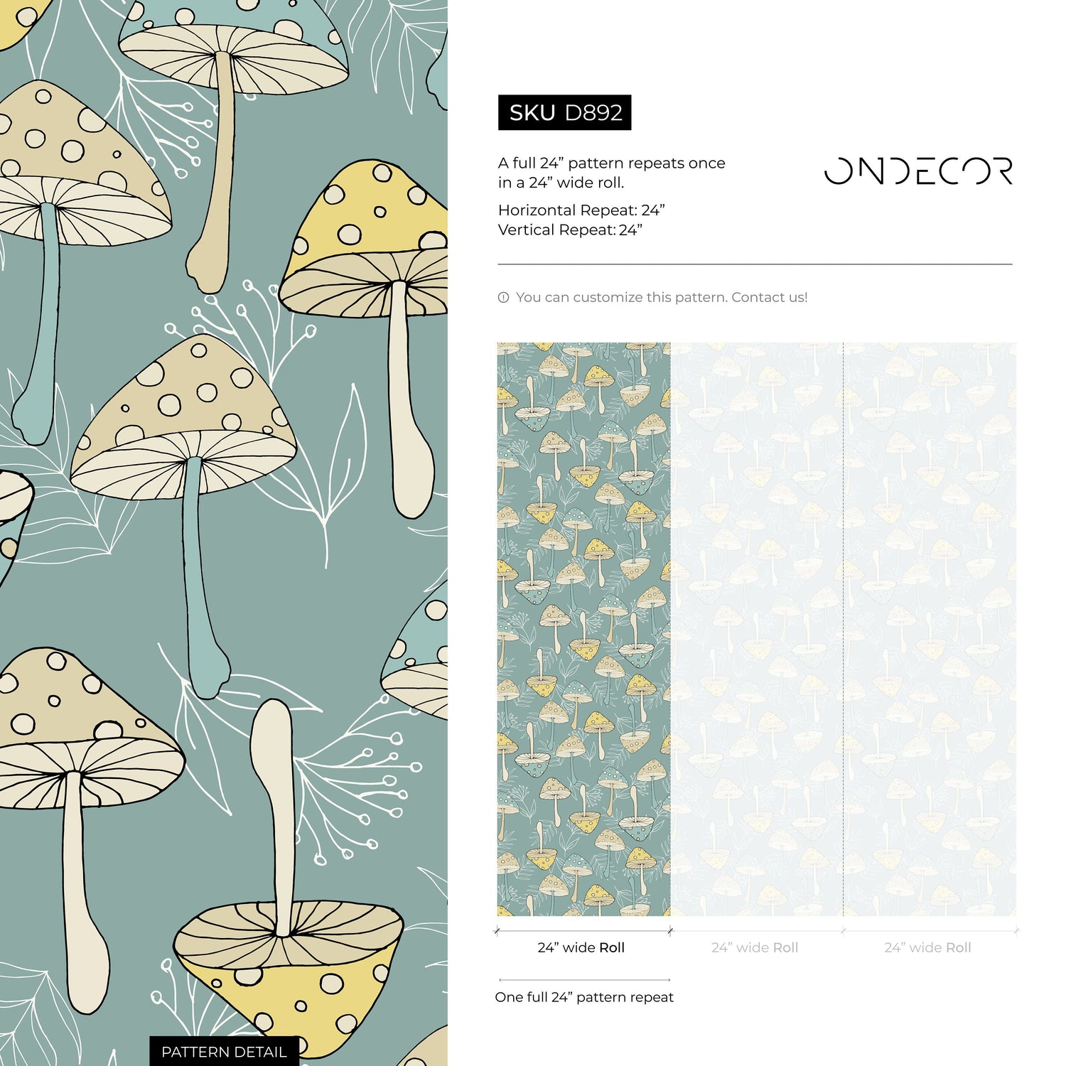 Green Mushroom Wallpaper Groovy Wallpaper Peel and Stick and Traditional Wallpaper - D892