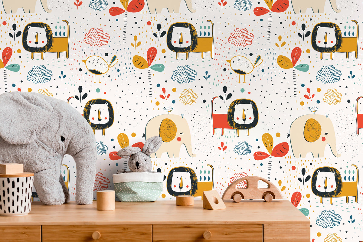 Wall Decor Wallpaper Peel and Stick Wallpaper Removable Wallpaper Home Decor Wall Art Room Decor / Colorful Animal Kids Wallpaper - B738