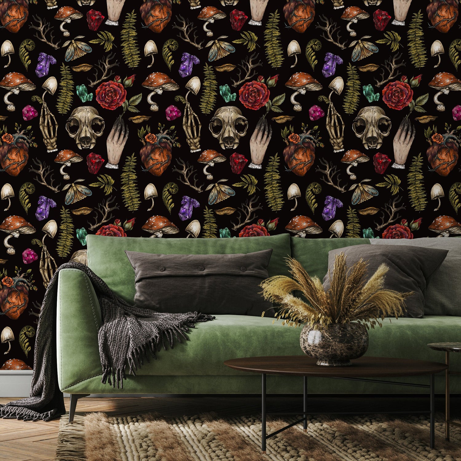 Whimsical Wallpaper Wallpaper Dark Botanical Wallpaper Peel and Stick and Traditional Wallpaper - D931