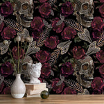 Gothic Floral Wallpaper Fish Skeleton and Skull Wallpaper Peel and Stick and Traditional Wallpaper - D915