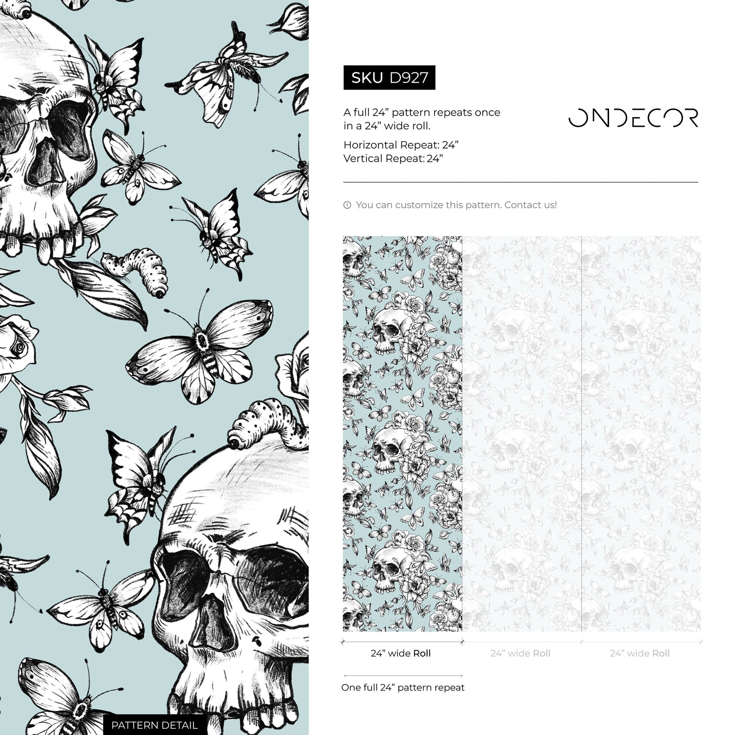 Vintage Floral Wallpaper Butterfly and Skull Wallpaper Peel and Stick and Traditional Wallpaper - D927