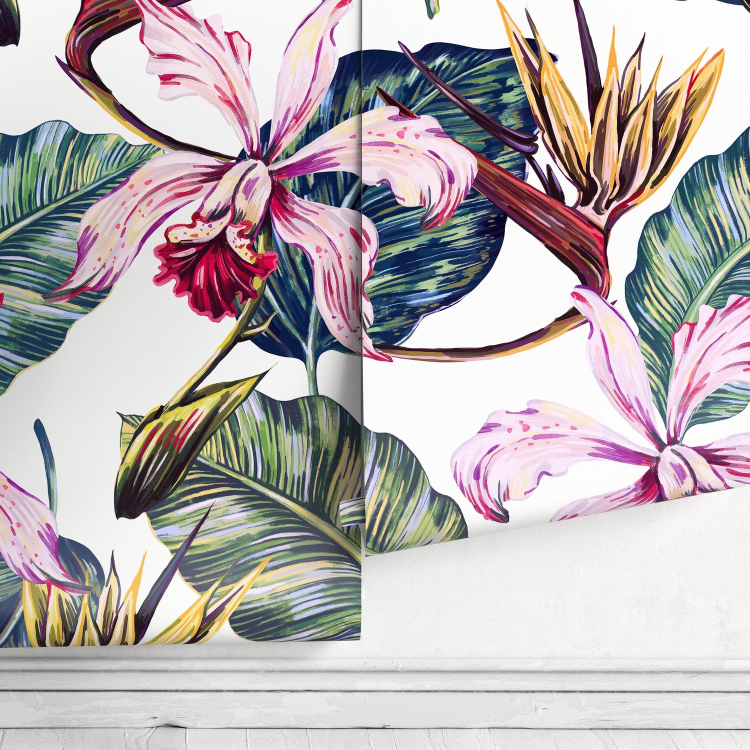 Temporary Wallpaper Watercolor Vibrant Wall Mural Tropical Wallpaper Self-Adhesive Removable Wallpaper Floral Wallpaper - A584