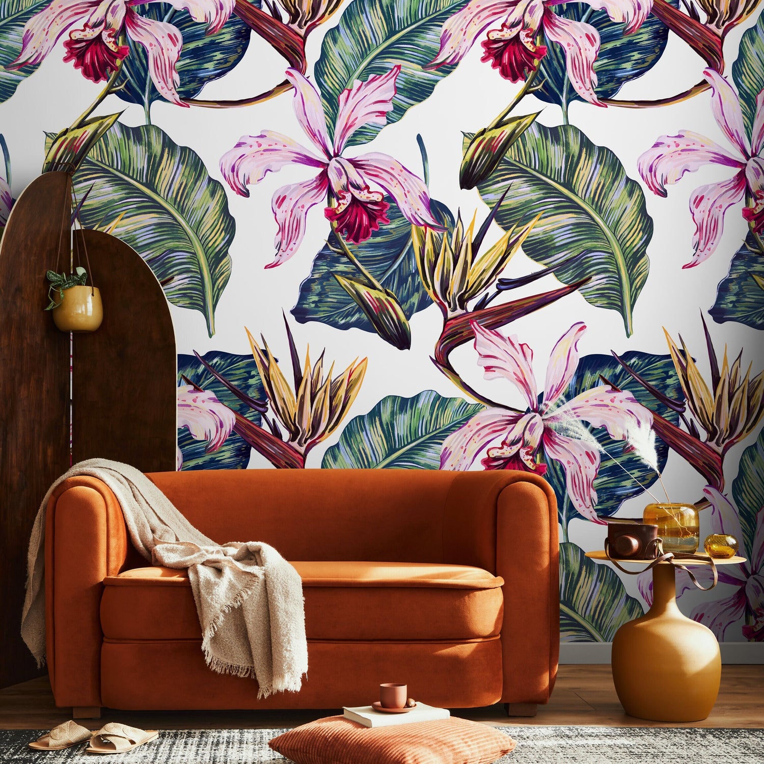 Temporary Wallpaper Watercolor Vibrant Wall Mural Tropical Wallpaper Self-Adhesive Removable Wallpaper Floral Wallpaper - A584