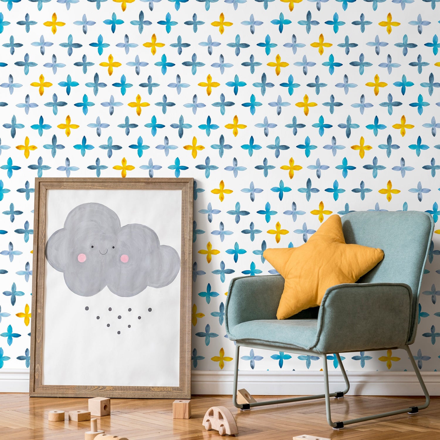 Wallpaper Peel and Stick Wallpaper Removable Wallpaper Home Decor Wall Art Wall Decor Room Decor / Blue and Yellow Modern Wallpaper - A603