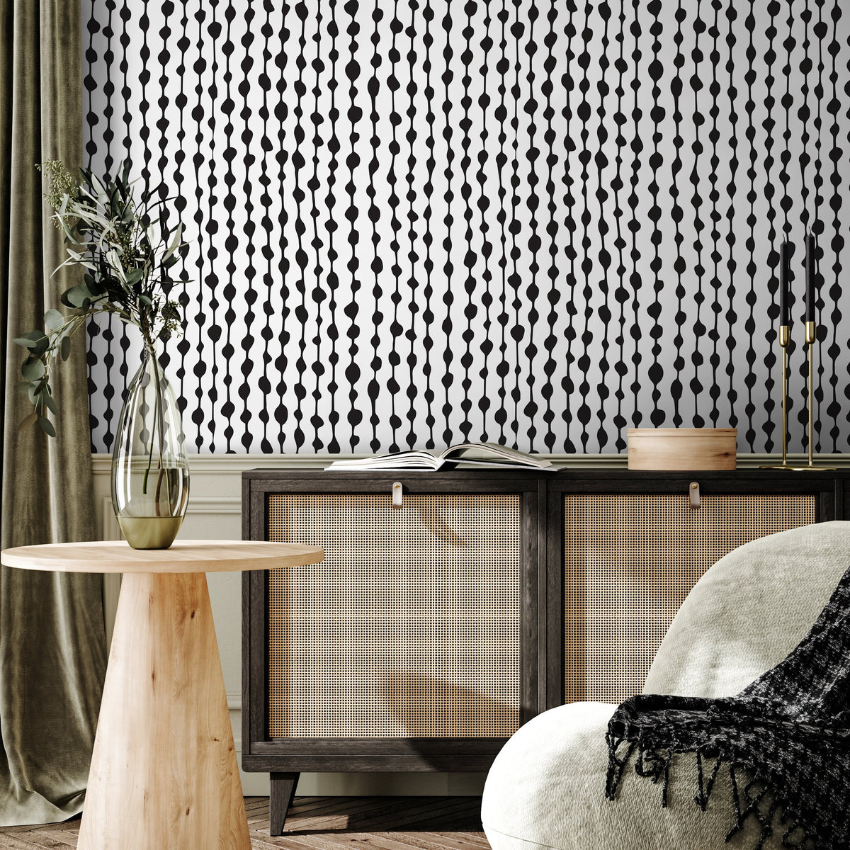 Temporary Wallpaper Peel and Stick Removable Wallpaper Abstract Dots Wall Paper Wall Mural - Black and White Wallpaper - A640