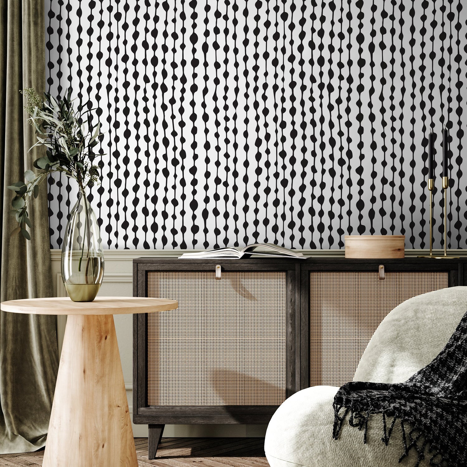 Temporary Wallpaper Peel and Stick Removable Wallpaper Abstract Dots Wall Paper Wall Mural - Black and White Wallpaper - A640