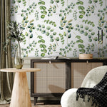 Eucalyptus Removable Wallpaper Temporary Wallpaper Foliage Self Adhesive Peel and Stick Wallpaper Minimalistic Leaves - A649