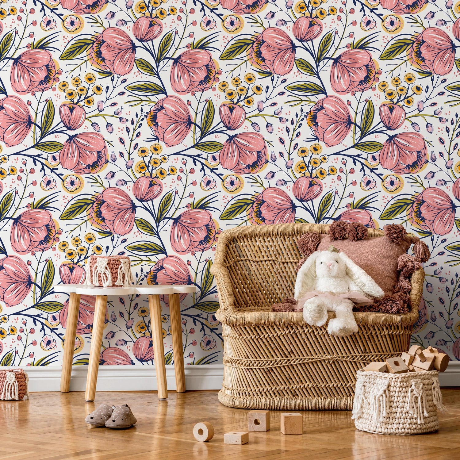 Wallpaper Peel and Stick Wallpaper Removable Wallpaper Home Decor Wall Art Wall Decor Room Decor / Cute Pink Flower Wallpaper - A692