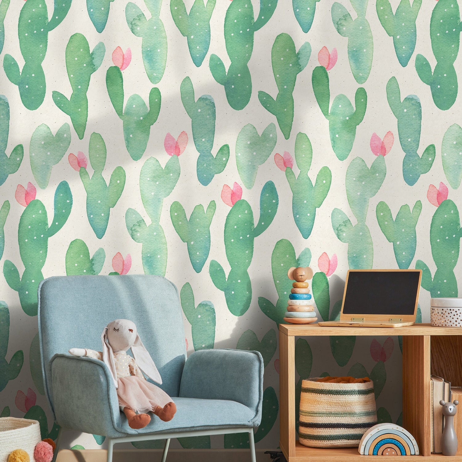 Self-adhesive Removable Wallpaper, Cactus Wallpaper, Peel and Stick Fabric Wallpaper, Custom Design Wall Mural, Wallpaper Opuntia - A318