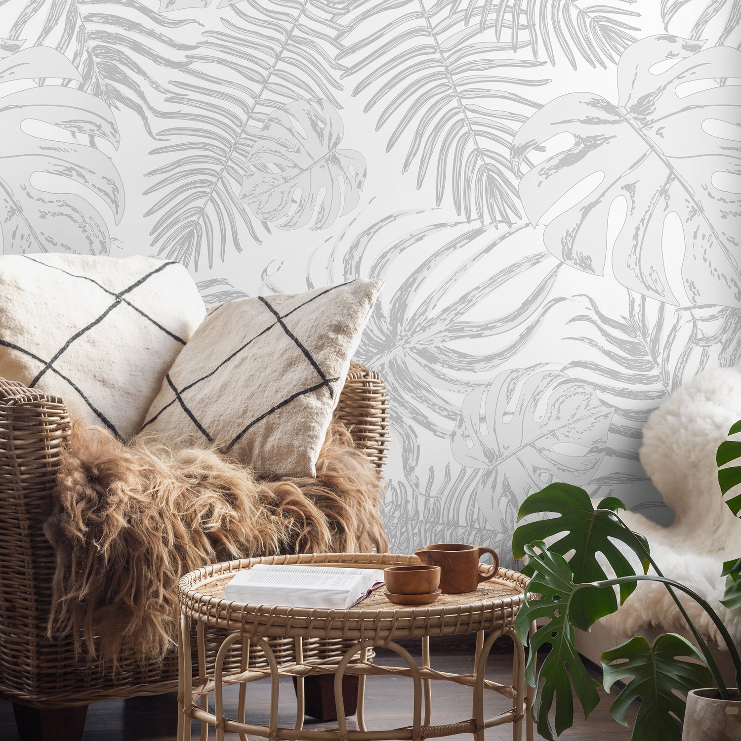 Removable Wallpaper, Tropical Wallpaper, Leaf Wallpaper, Leaves Wallpaper, Wall Paper, Peel and Stick Wallpaper, Watercolor Wallpaper - A561