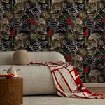 Fern and Skull Wallpaper Peel and Stick and Traditional Wallpaper - D917