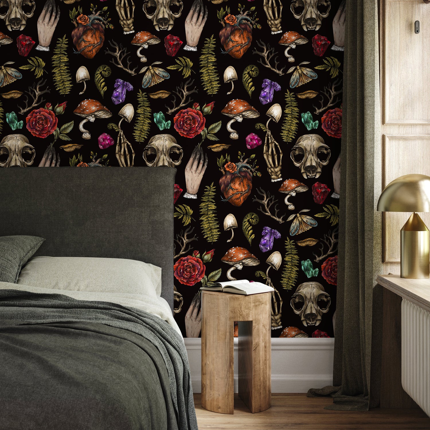 Whimsical Wallpaper Wallpaper Dark Botanical Wallpaper Peel and Stick and Traditional Wallpaper - D931