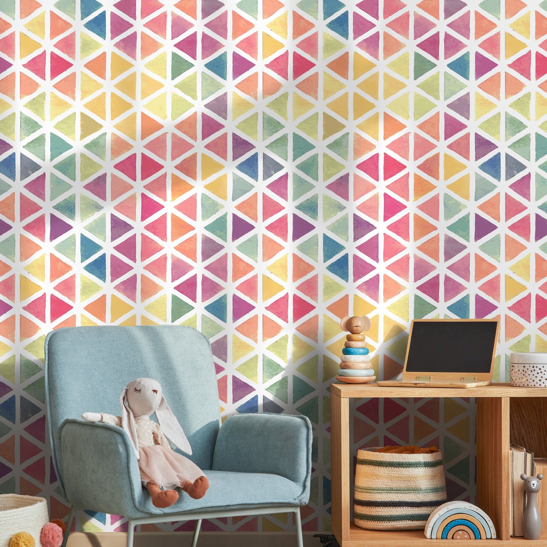 Wallpaper Peel and Stick Wallpaper Removable Wallpaper Home Decor Wall Art Wall Decor Room Decor / Colorful Geometrical Wallpaper - A157