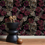 Gothic Floral Wallpaper Fish Skeleton and Skull Wallpaper Peel and Stick and Traditional Wallpaper - D915