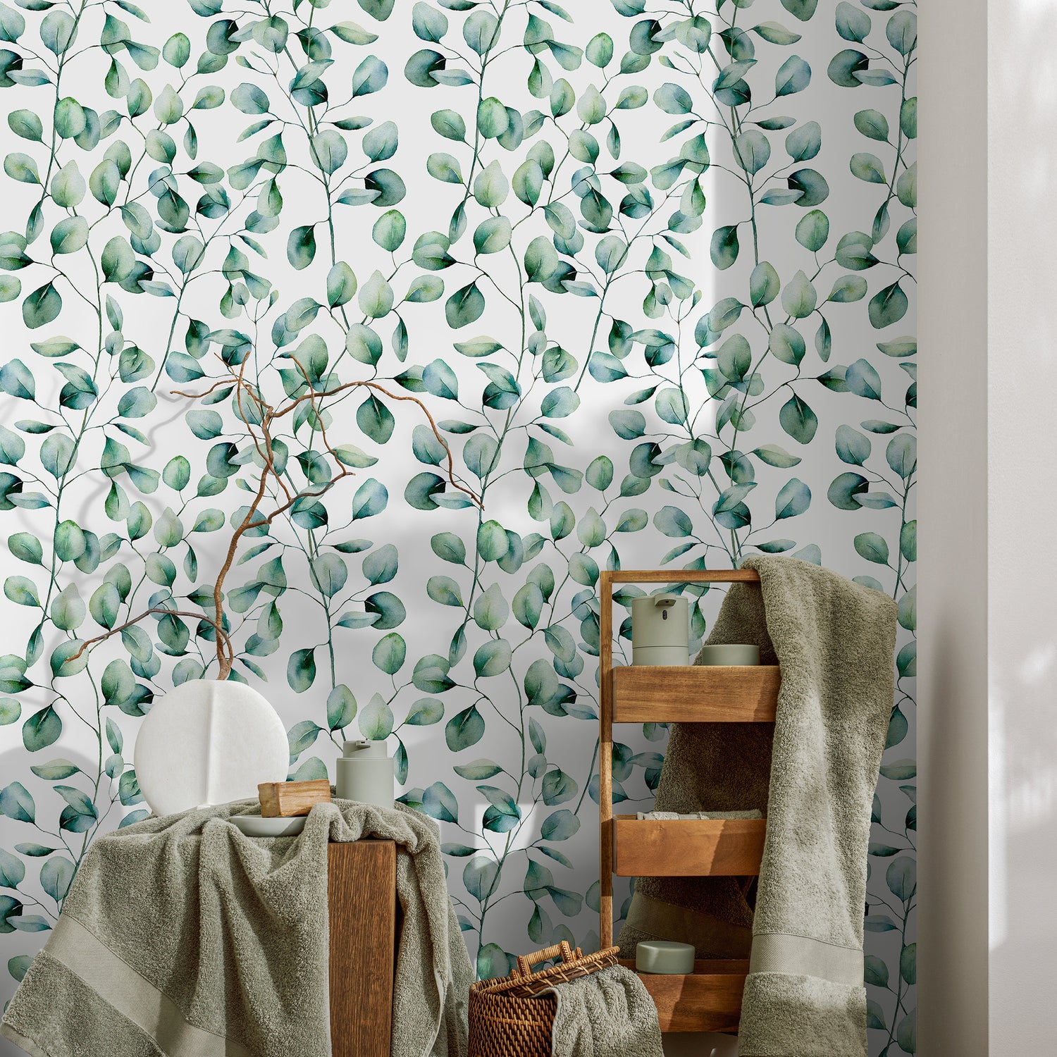 Wallpaper Peel and Stick Wallpaper Removable Wallpaper Home Decor Wall Art Wall Decor Room Decor / Green Leaves Watercolor Wallpaper - A655