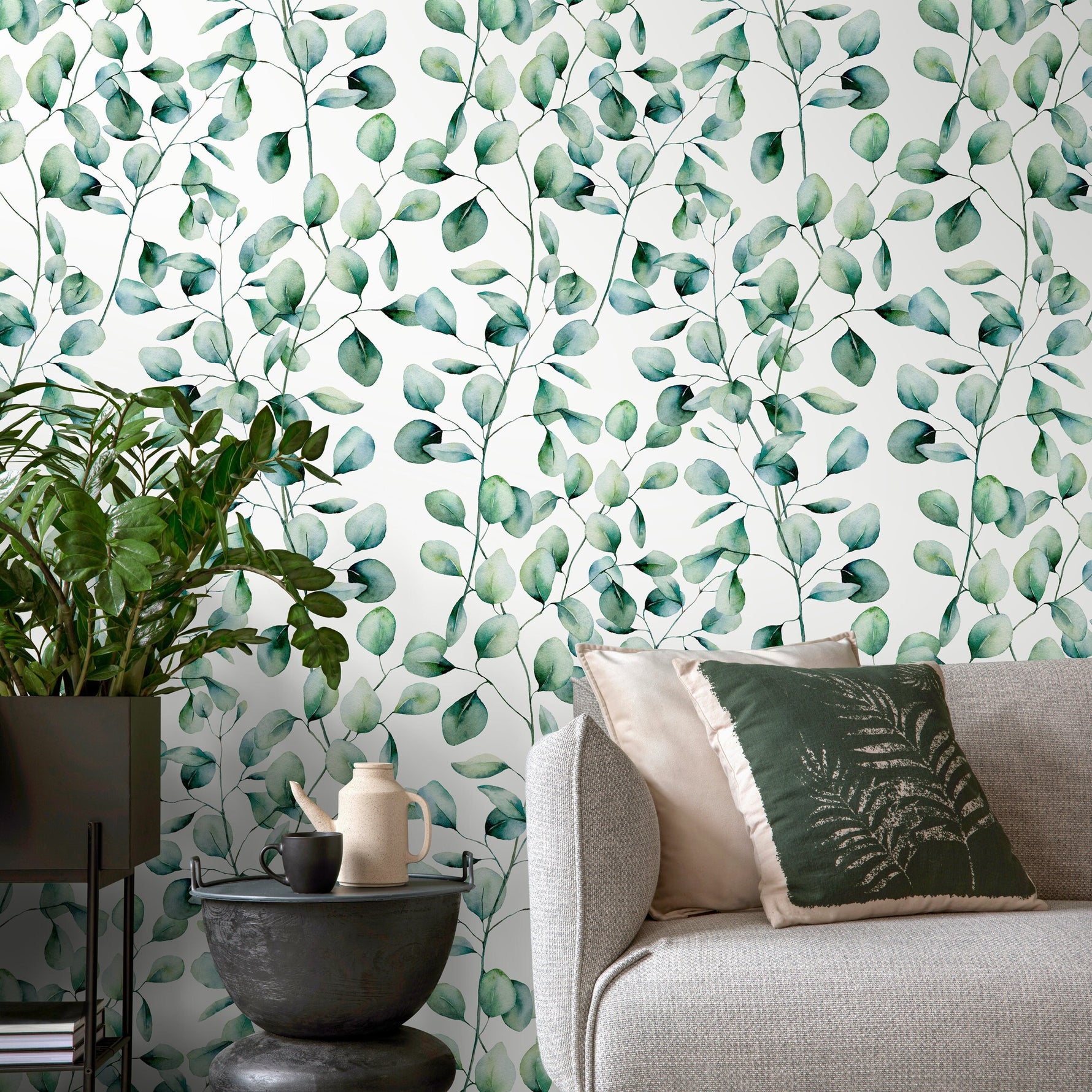 Wallpaper Peel and Stick Wallpaper Removable Wallpaper Home Decor Wall Art Wall Decor Room Decor / Green Leaves Watercolor Wallpaper - A655