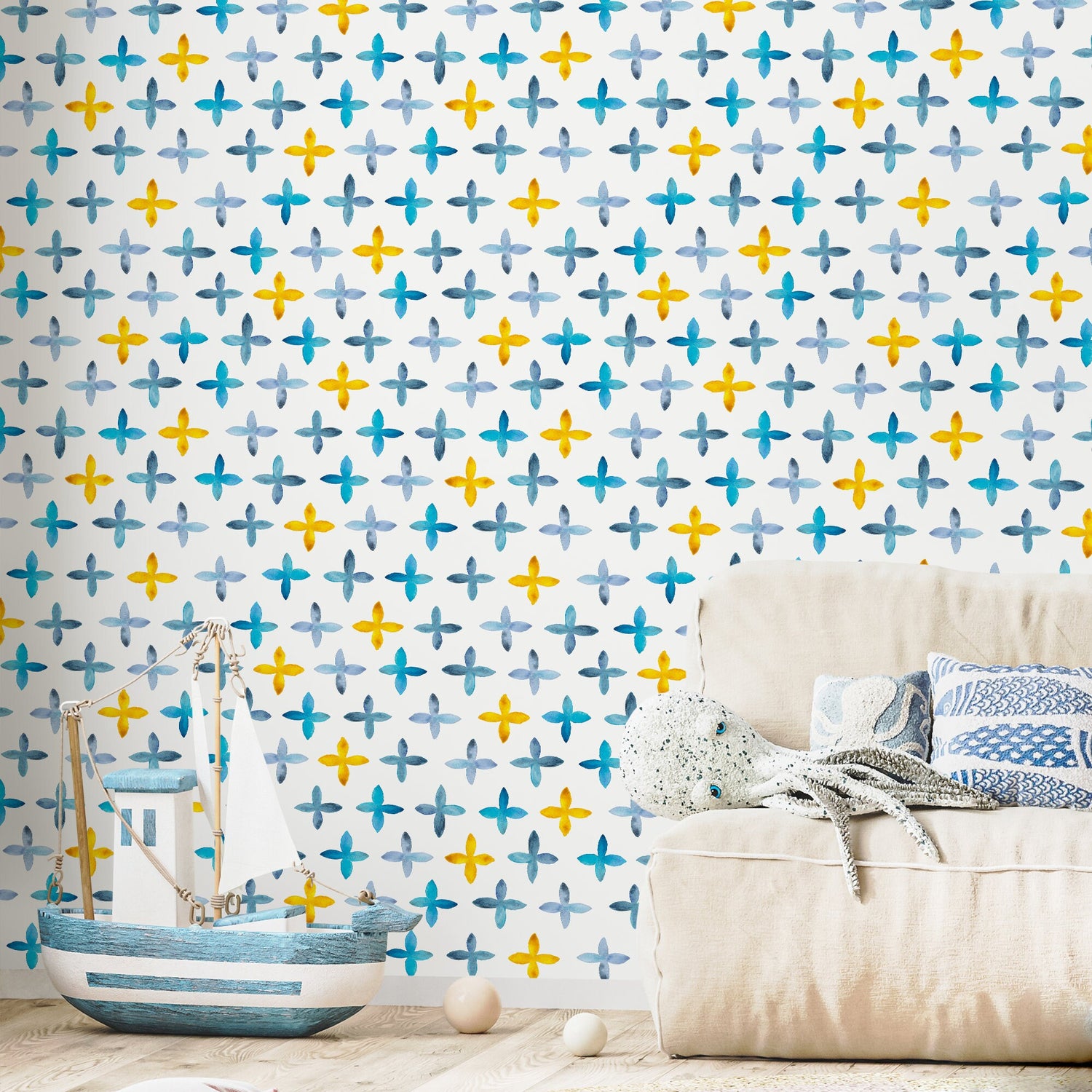 Wallpaper Peel and Stick Wallpaper Removable Wallpaper Home Decor Wall Art Wall Decor Room Decor / Blue and Yellow Modern Wallpaper - A603