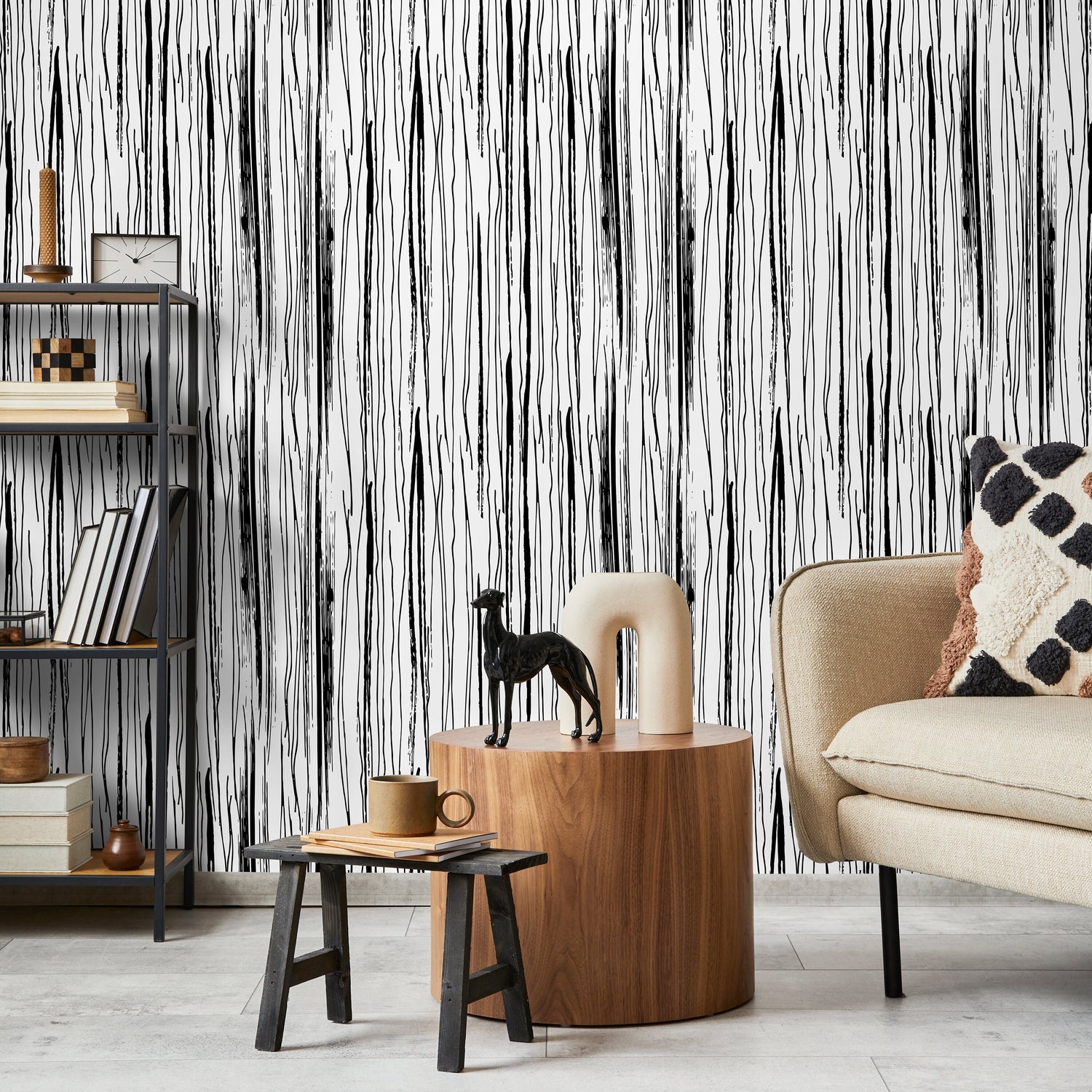 Wallpaper Peel and Stick Wallpaper Removable Wallpaper Home Decor Wall Art Wall Decor Room Decor / Black and White Abstract Wallpaper - A604