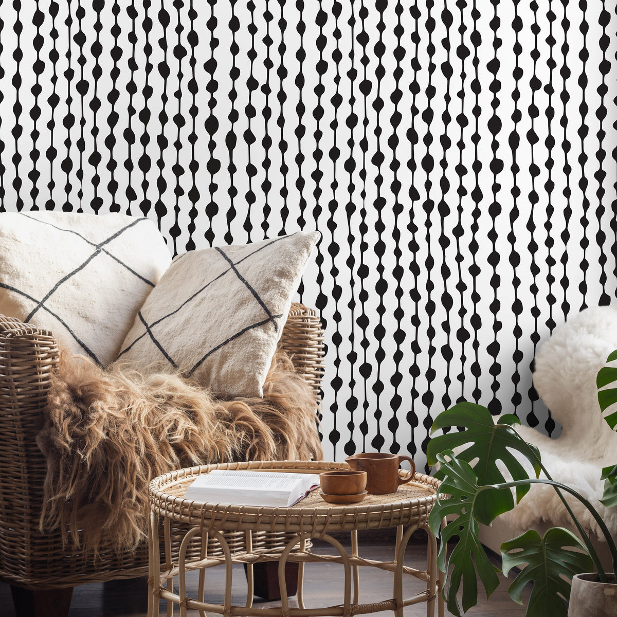 Temporary Wallpaper Peel and Stick Removable Wallpaper Abstract Dots Wall Paper Wall Mural - Black and White Wallpaper - A640