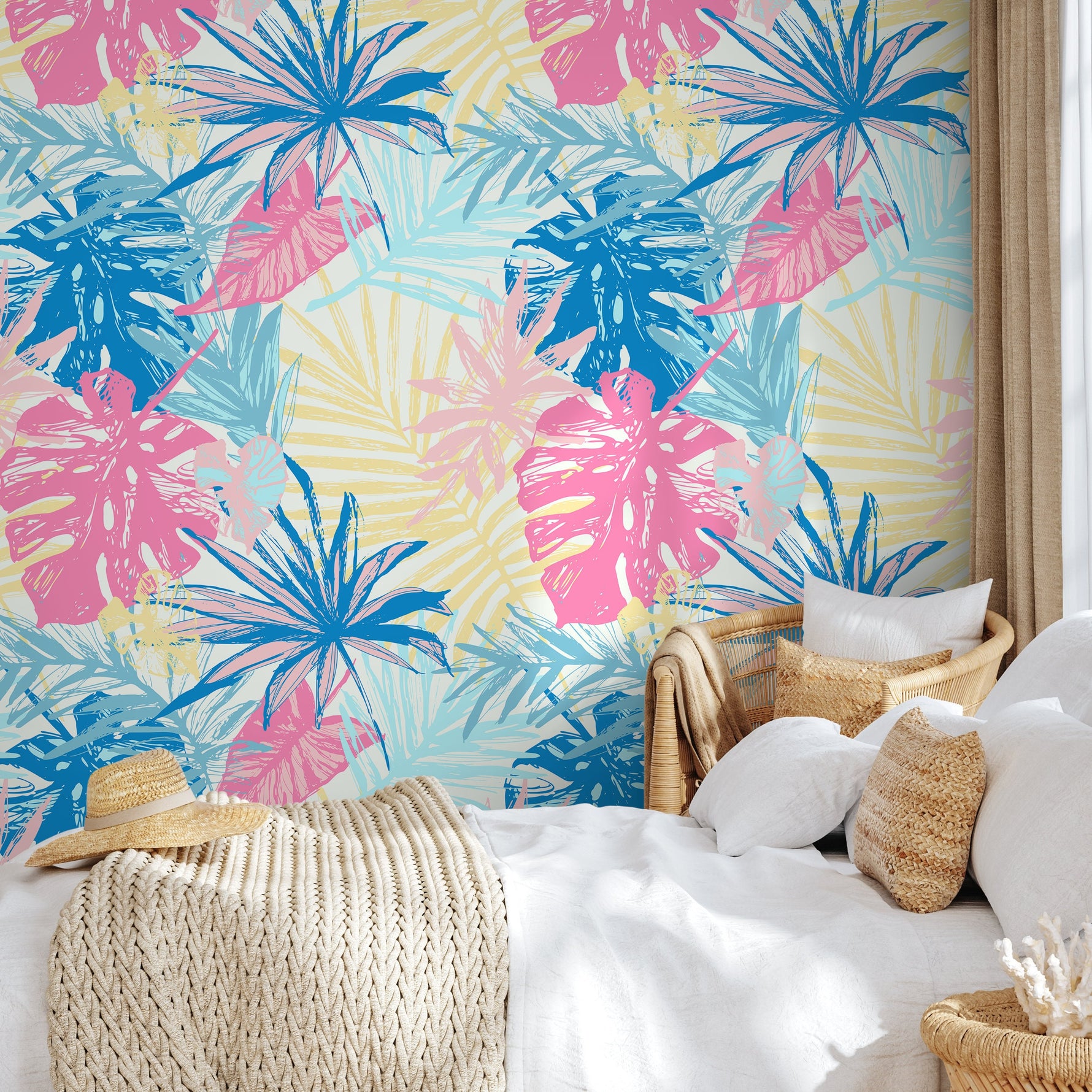 Wallpaper Peel and Stick Wallpaper Removable Wallpaper Home Decor Wall Art Wall Decor Room Decor / Colorful Tropical Wallpaper - A652