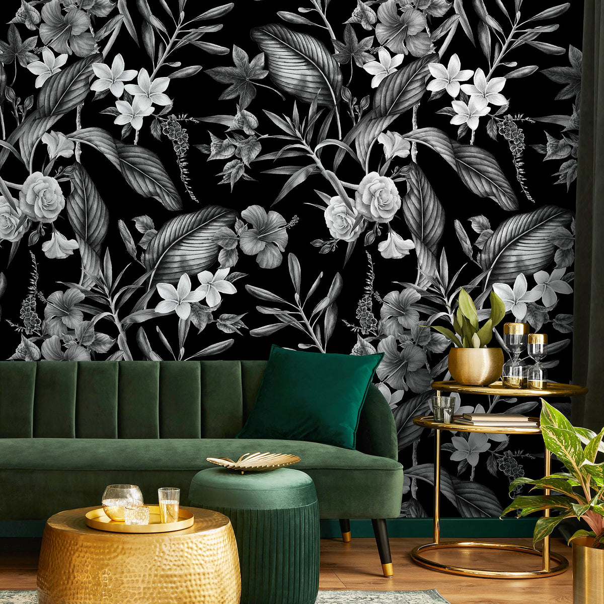 Dark Floral Botanical Wallpaper Vintage Wallpaper Peel and Stick and Traditional Wallpaper - A382