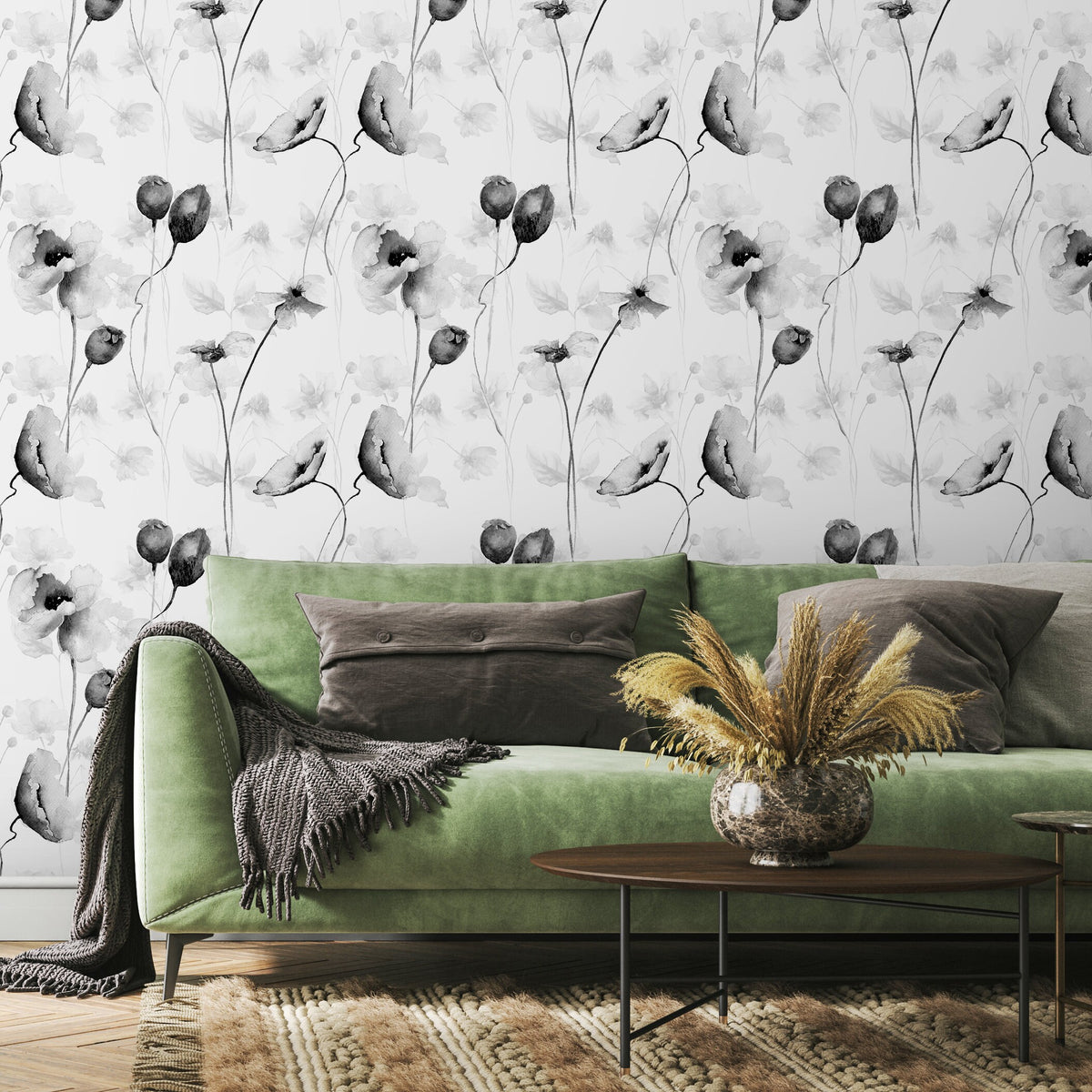 Black and White Floral Wallpaper Vintage Wallpaper Peel and Stick and Traditional Wallpaper - A383