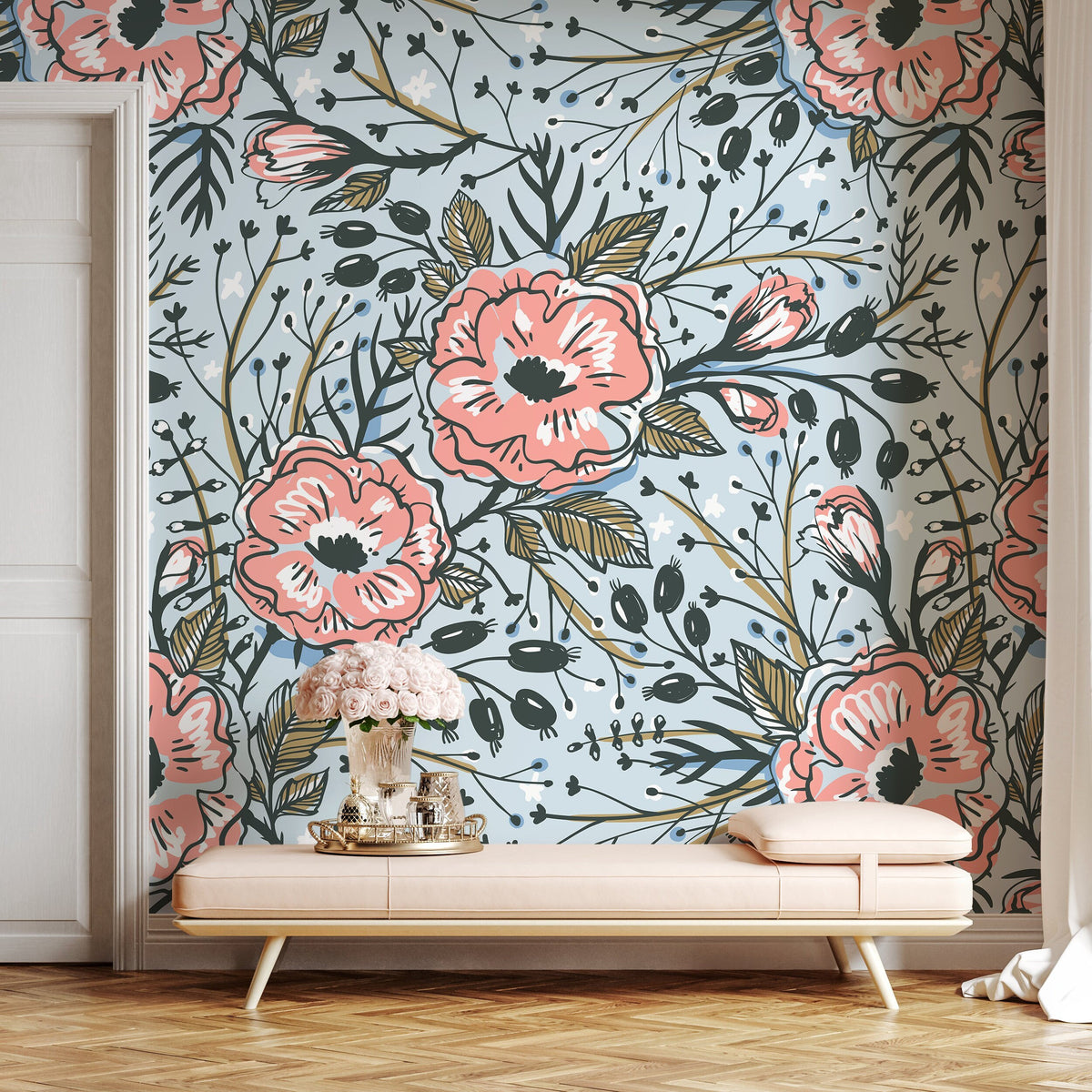 Removable Wallpaper Peel and Stick Wallpaper Wall Paper Wall Mural - Vintage Floral Wallpaper - A418