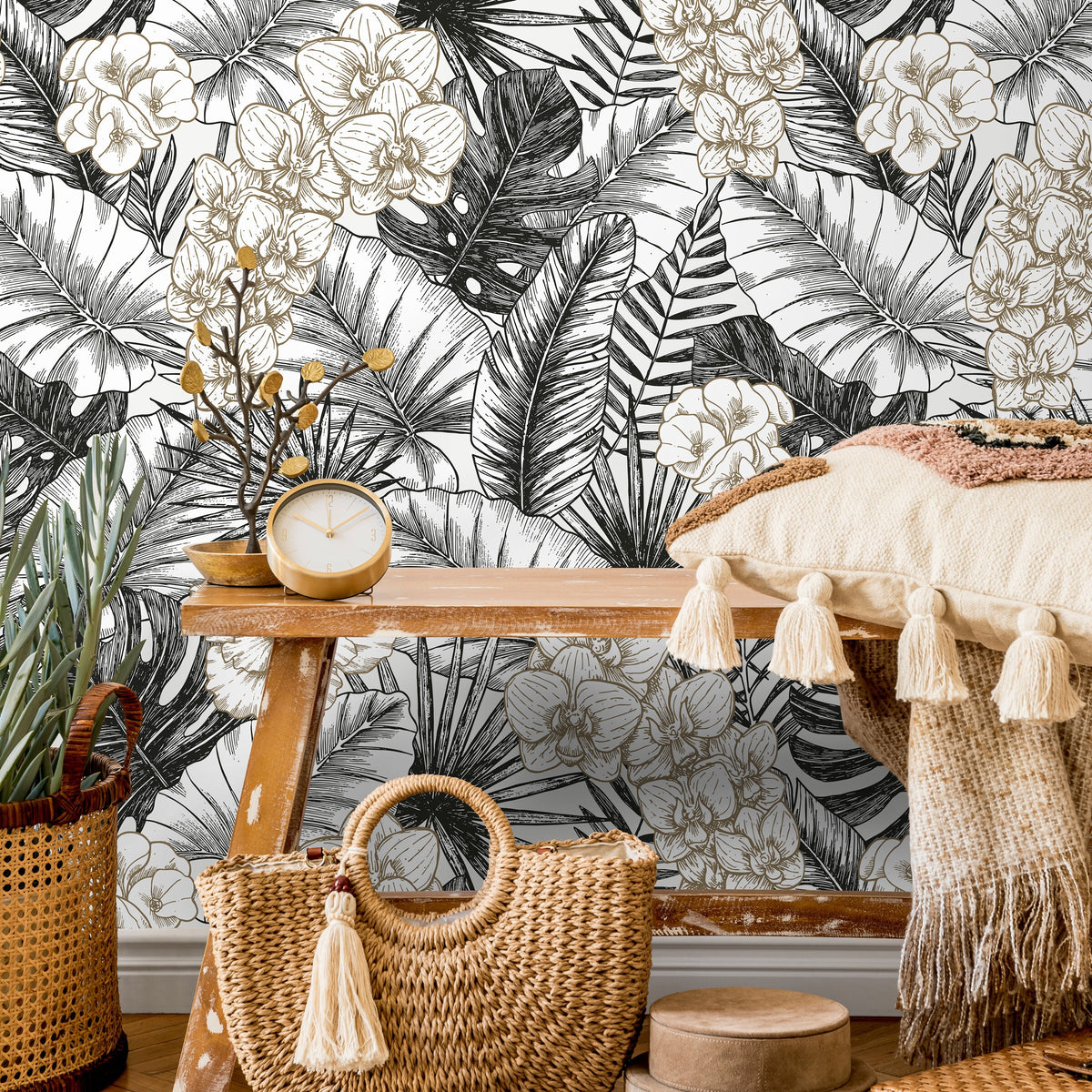 Vintage Tropical Wallpaper Leaves Wallpaper Peel and Stick and Traditional Wallpaper - A446