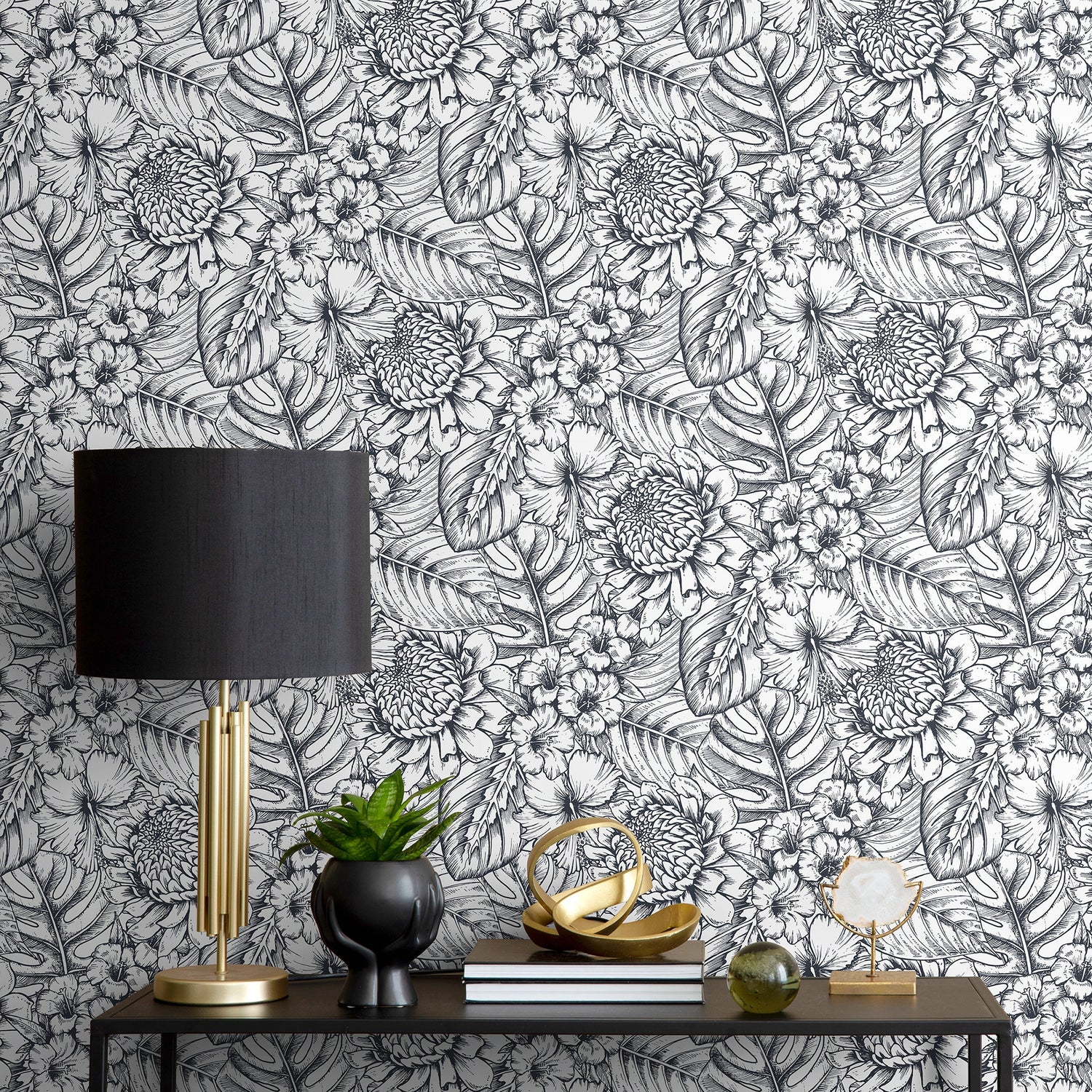 Removable Wallpaper Peel and Stick Wallpaper Wall Paper Wall Mural - Hand Draw Floral Wallpaper - A462