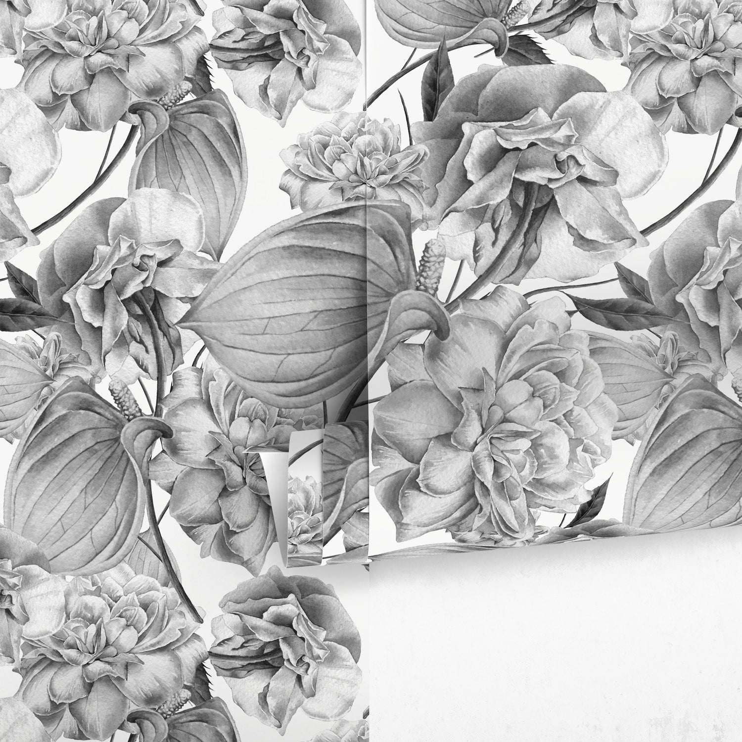 Removable Wallpaper Peel and Stick Wallpaper Wall Paper Wall Mural - Grayscale Tropical Wallpaper - D973