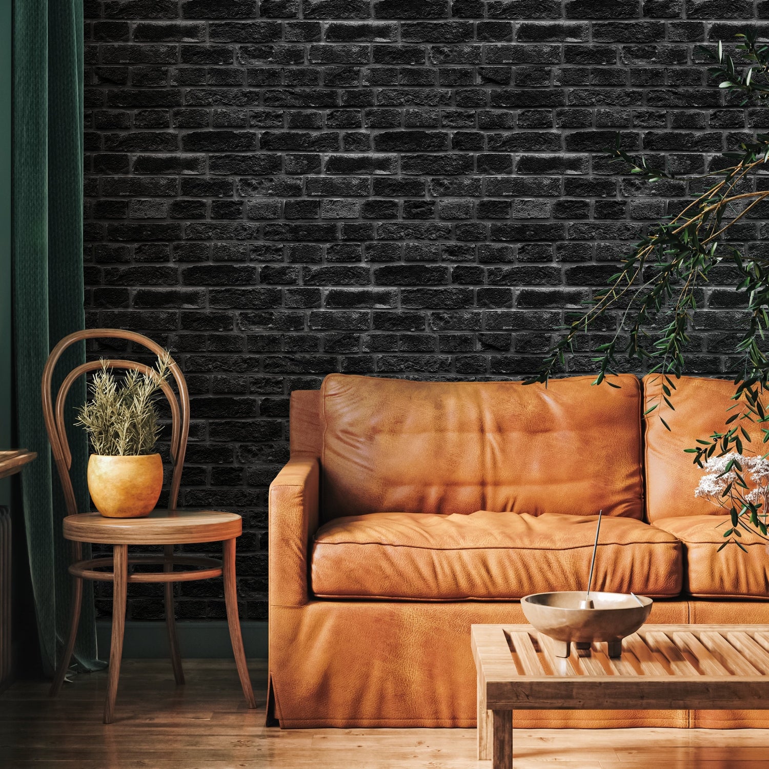 Removable Wallpaper Peel and Stick Wallpaper Wall Paper Wall Mural - Black Brick Wallpaper - A532