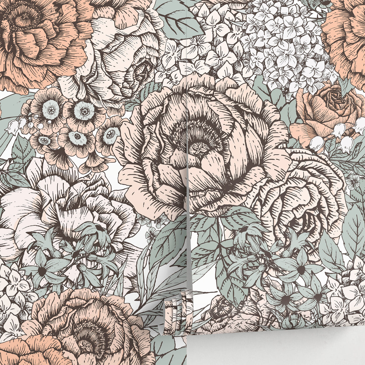 Removable Wallpaper Peel and Stick Wallpaper Wall Paper Wall Mural - Hand Draw Floral Wallpaper - A550