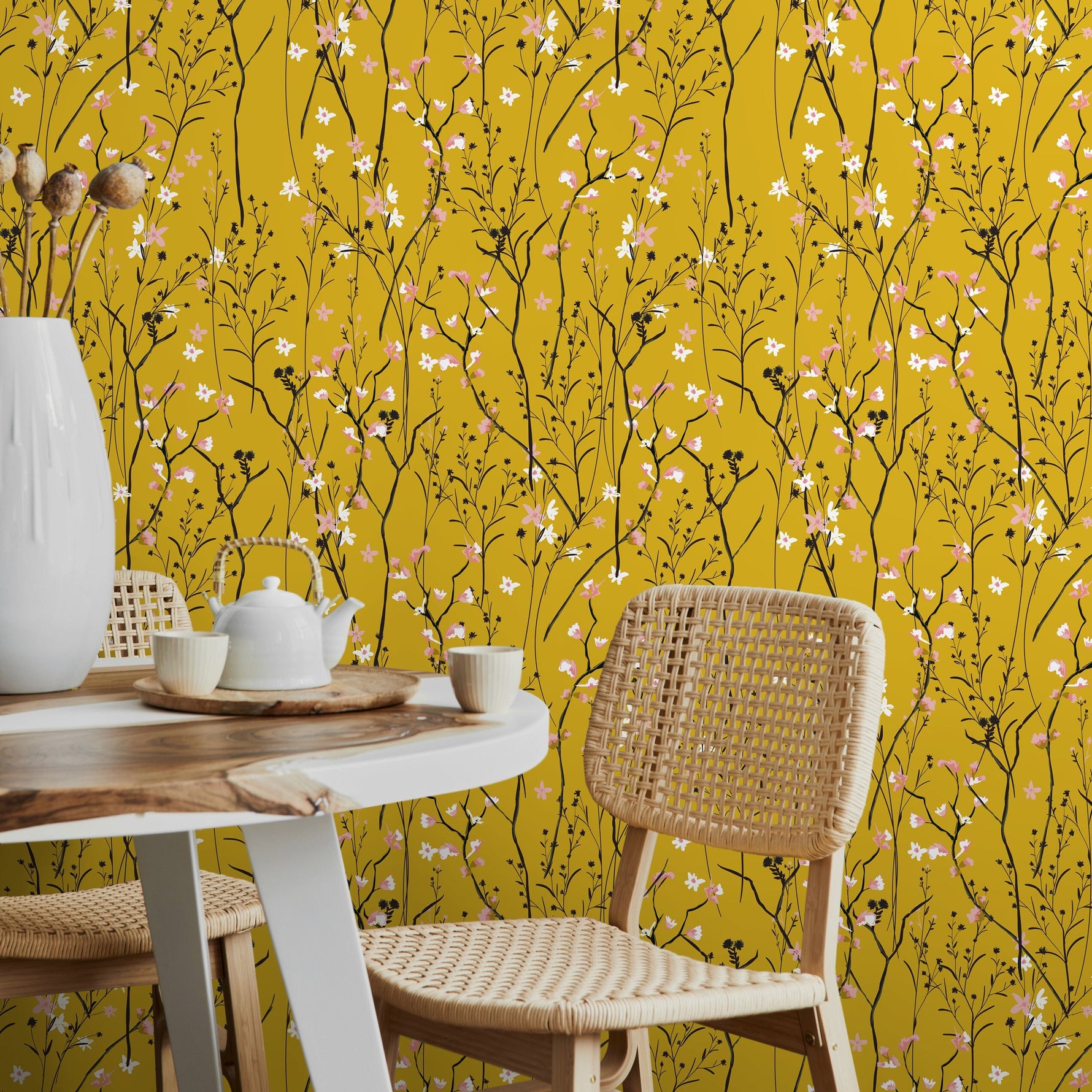 Removable Wallpaper Peel and Stick Wallpaper Wall Paper Wall Mural - Vintage Floral Wallpaper - A565