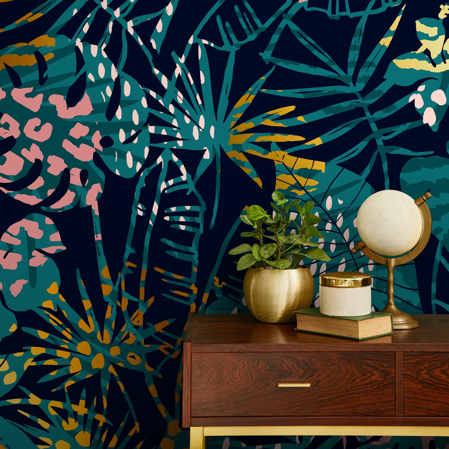 Tropical Multicolor Leaves - Removable Wallpaper Peel and Stick Wallpaper Wall Paper Wall Mural - A782