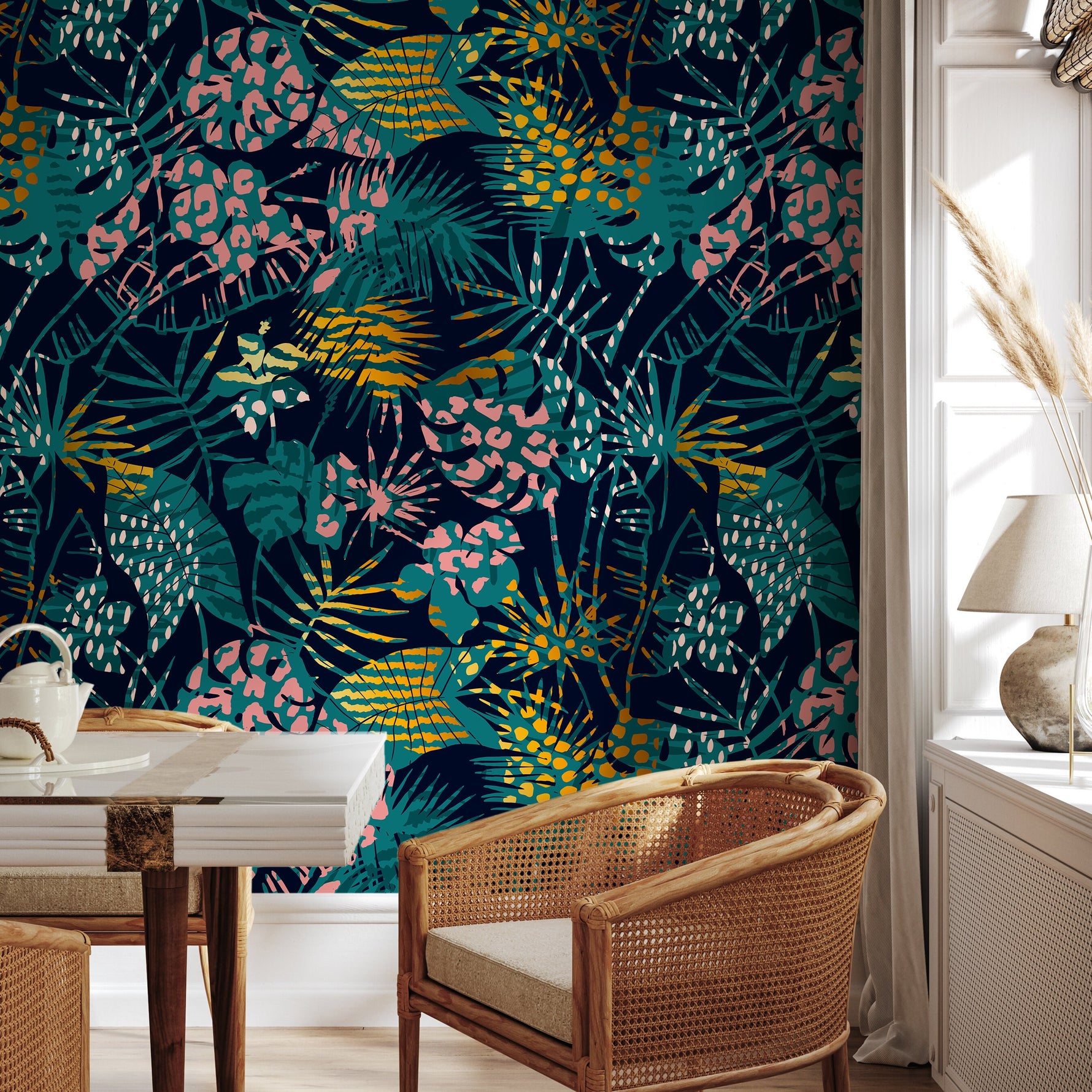 Tropical Multicolor Leaves - Removable Wallpaper Peel and Stick Wallpaper Wall Paper Wall Mural - A782