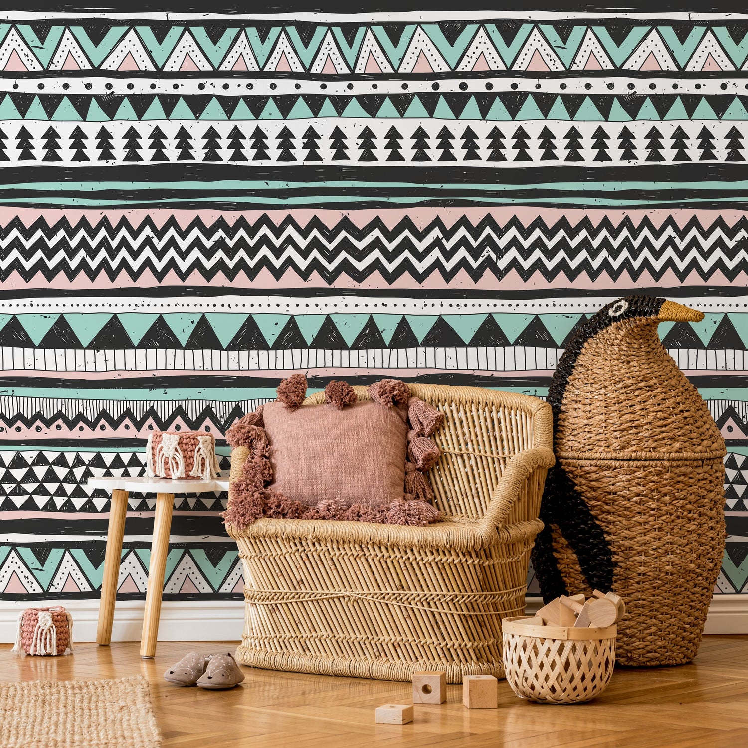 Removable Wallpaper Scandinavian Wallpaper Temporary Wallpaper Tribal Wallpaper Peel and Stick Wallpaper Wall Paper - A819