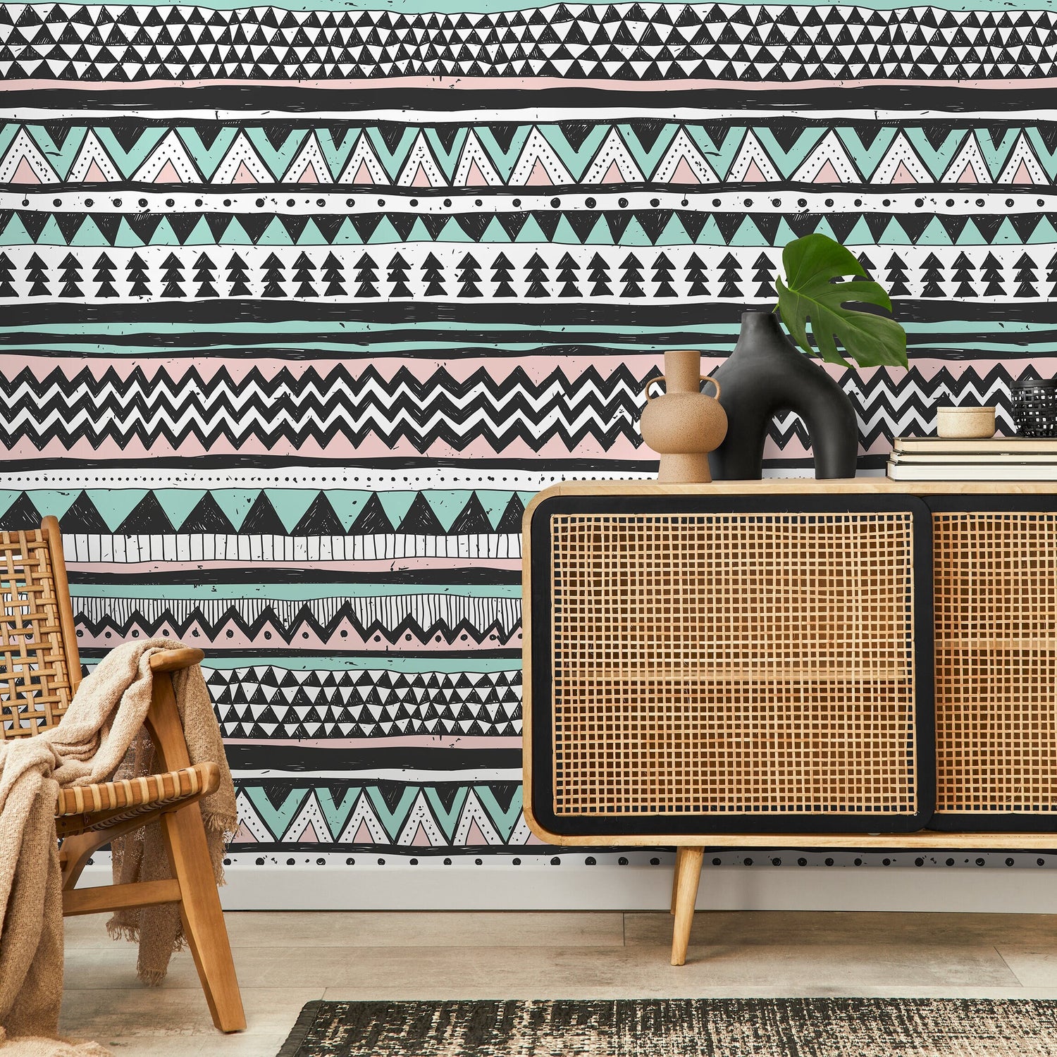 Removable Wallpaper Scandinavian Wallpaper Temporary Wallpaper Tribal Wallpaper Peel and Stick Wallpaper Wall Paper - A819