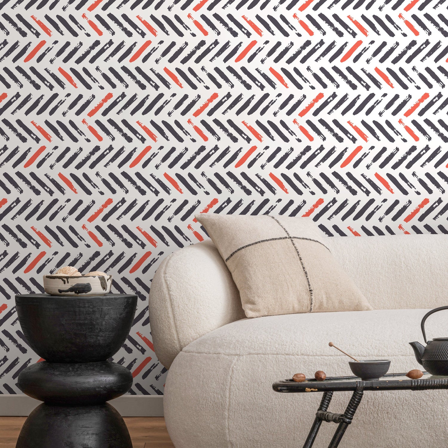 Wall Decor Wallpaper Peel and Stick Wallpaper Removable Wallpaper Home Decor Room Decor / Gray and Red Chevron Modern Wallpaper - A637