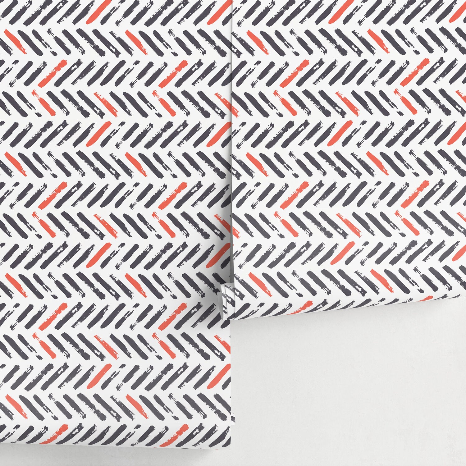 Wall Decor Wallpaper Peel and Stick Wallpaper Removable Wallpaper Home Decor Room Decor / Gray and Red Chevron Modern Wallpaper - A637