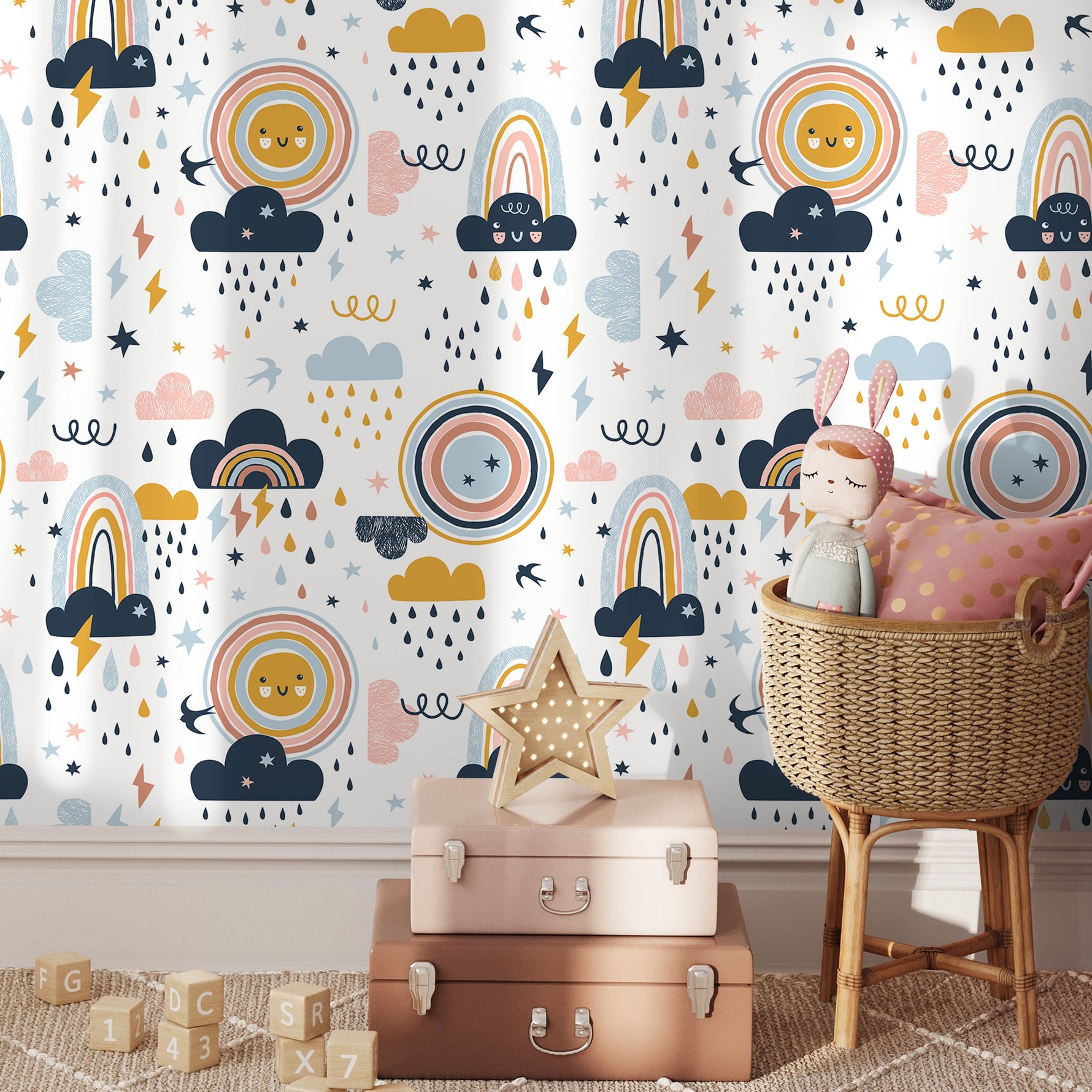 Wall Decor Wallpaper Peel and Stick Wallpaper Removable Wallpaper Home Decor Room Decor / Rainbow and sun Contemporary kids Wallpaper -A921