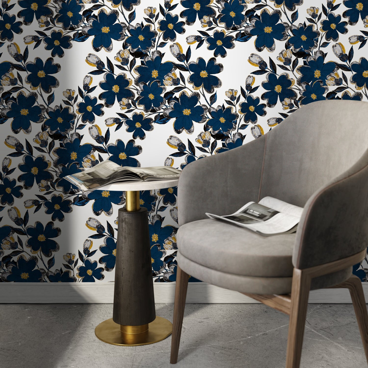 Removable Wallpaper, Scandinavian Wallpaper, Minimalistic Wallpaper, Peel and Stick Wallpaper, WallPaper, Flower - A933