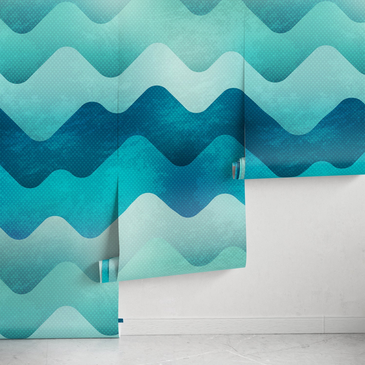 Removable Wallpaper Scandinavian Wallpaper Blue Waves Wallpaper Peel and Stick Wallpaper Wall Paper - A968