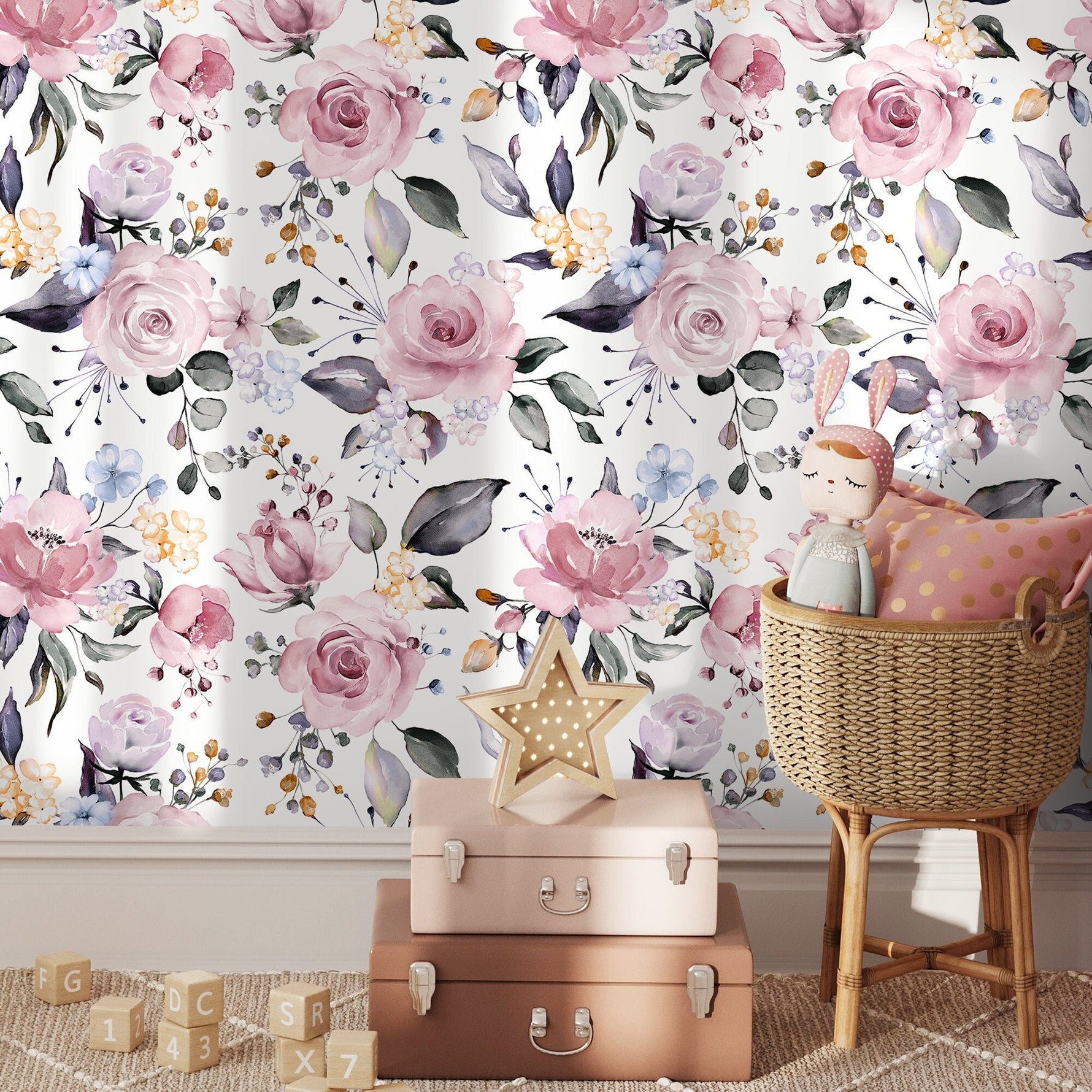 Wallpaper Peel and Stick Wallpaper Removable Wallpaper Home Decor Wall Decor Room Decor / Vintage Floral Wallpaper, Nursery Wallpaper - D971