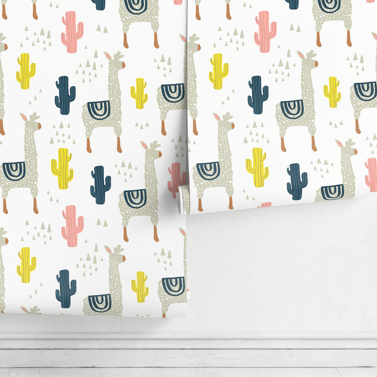 Removable Wallpaper Peel and Stick Wallpaper Wall Paper Wall Mural - Llamas Nursery Wallpaper - A395