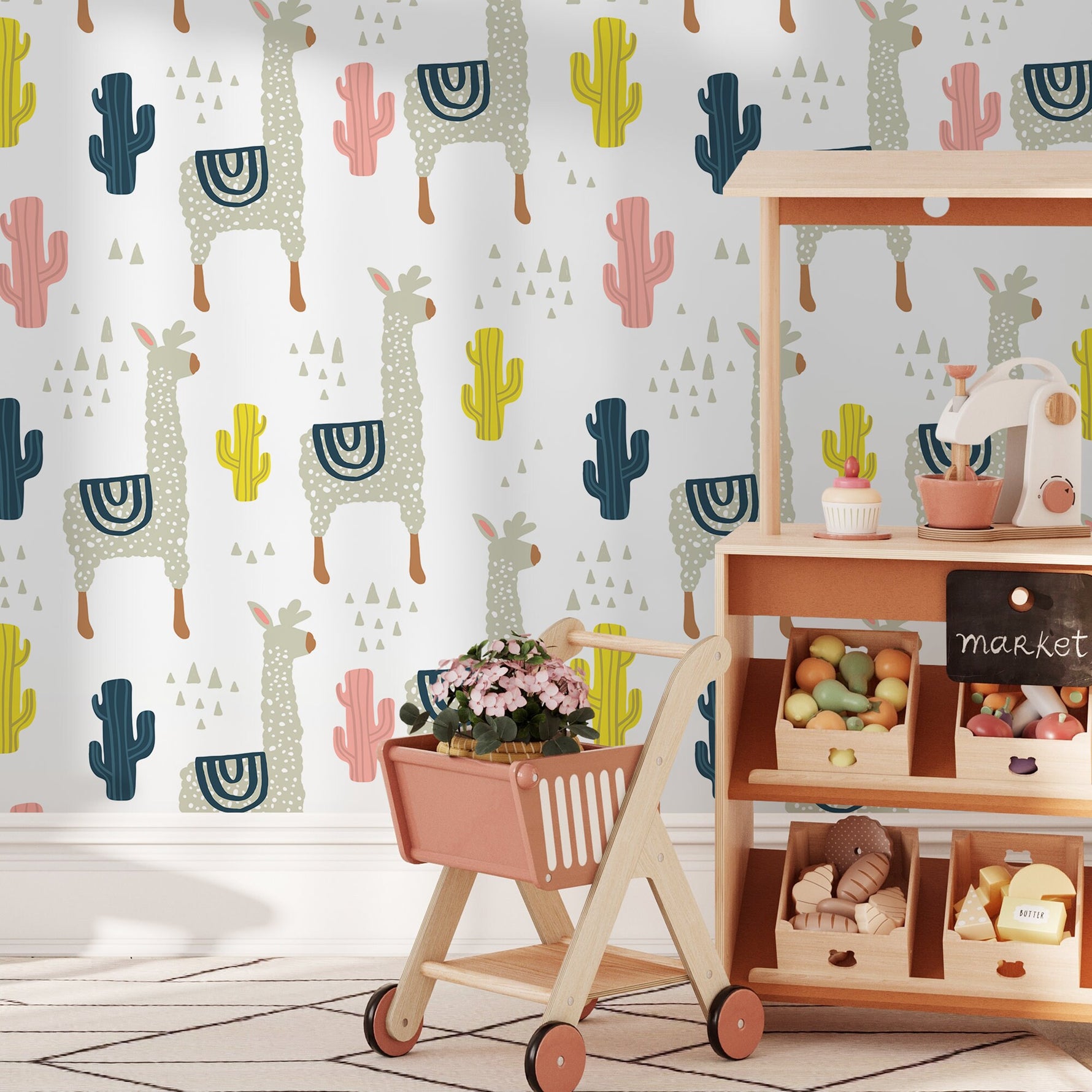 Removable Wallpaper Peel and Stick Wallpaper Wall Paper Wall Mural - Llamas Nursery Wallpaper - A395