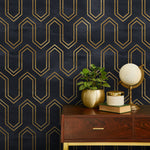 Removable Wallpaper Peel and Stick Wallpaper Wall Paper Wall Mural - Art Deco Black and Non-Metalic Yellow Gold Color - A436