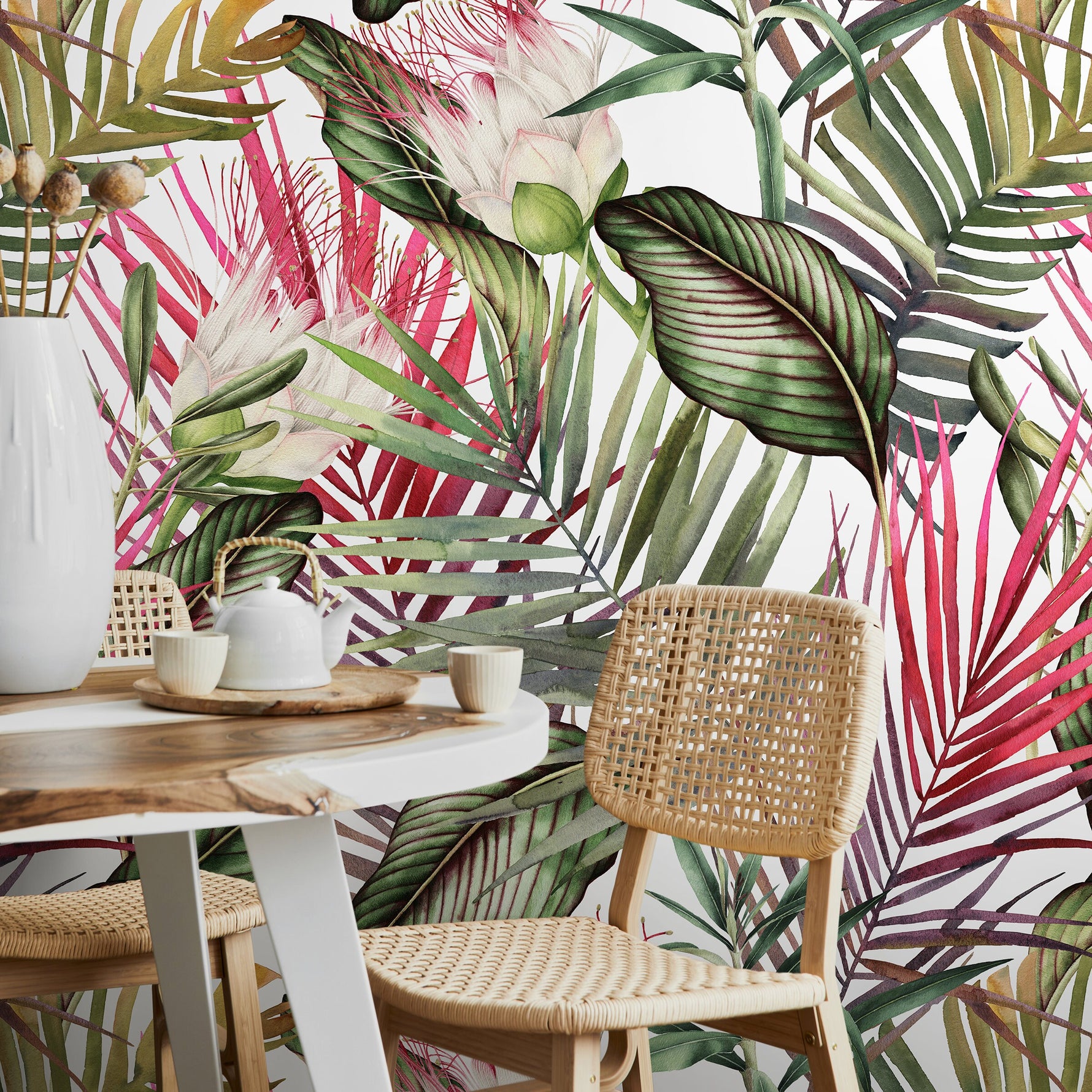 Removable Wallpaper Peel and Stick Wallpaper Wall Paper Wall Mural - Colorful Tropical Leaves Wallpaper - A444