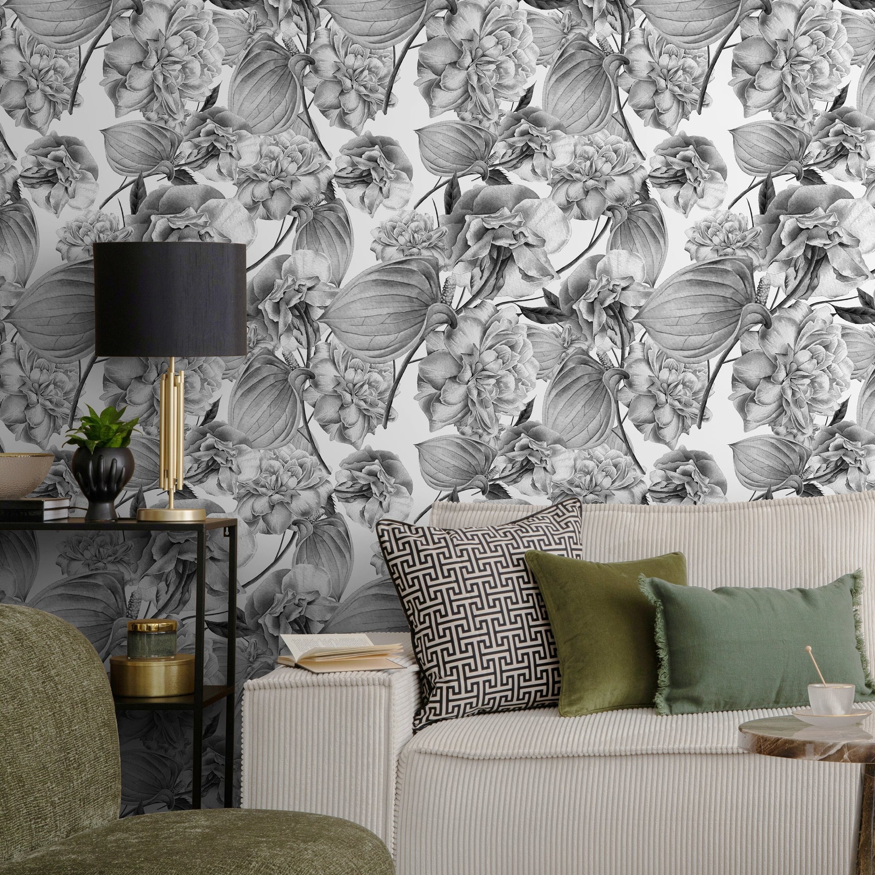 Removable Wallpaper Peel and Stick Wallpaper Wall Paper Wall Mural - Grayscale Tropical Wallpaper - D973