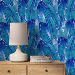 Tropical Wallpaper Blue Banana Leaf Wallpaper Peel and Stick and Traditional Wallpaper - A513